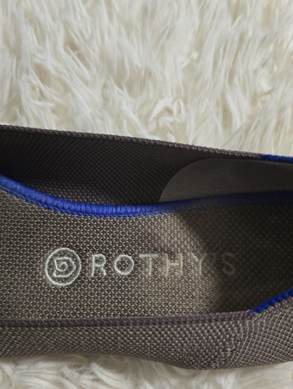 Rothy's Gray Slip-On Flats with Blue Trim - Picture 4 of 4